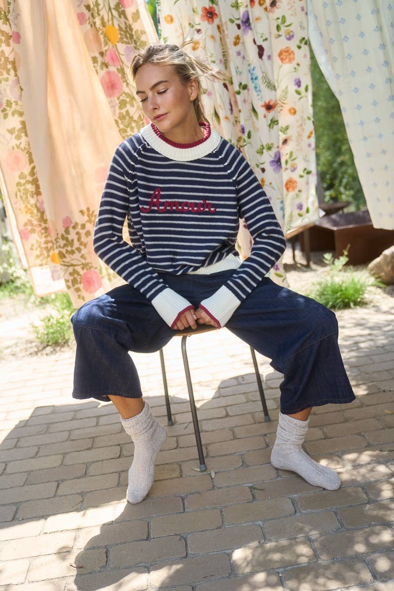 Smocked Waist Wide Leg Denim Pants in Navy