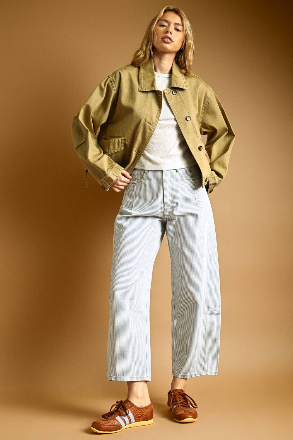 Pinstripe Barrel Jeans