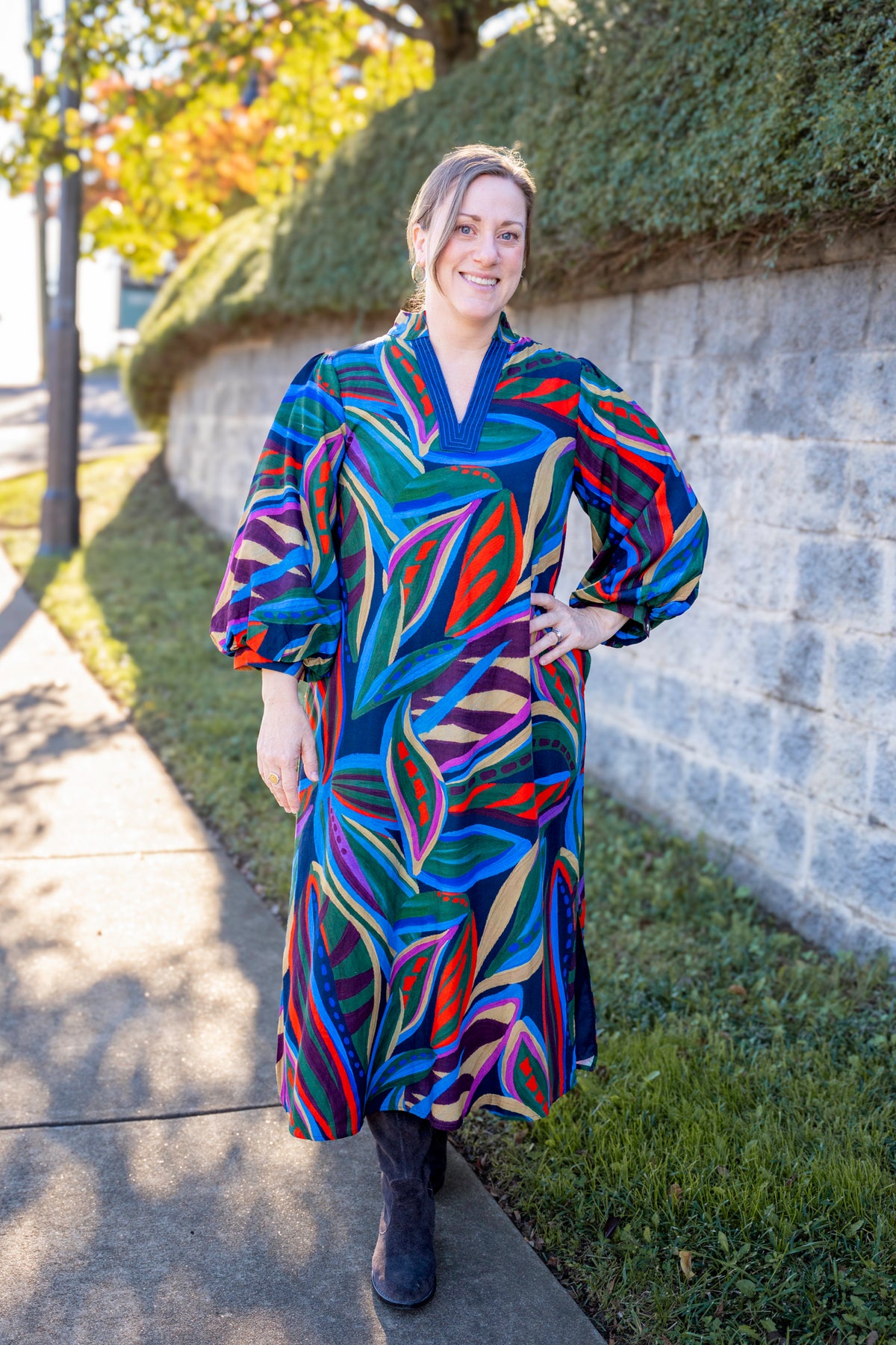 Navy Swirl Midi Dress