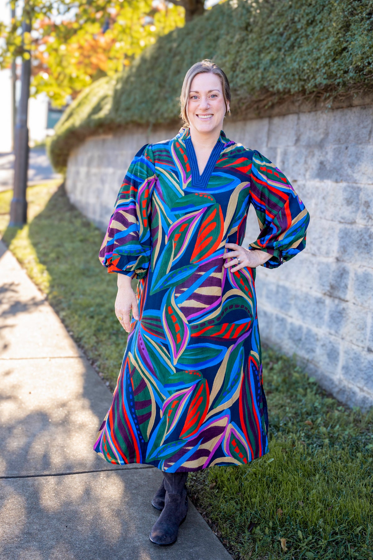 Navy Swirl Midi Dress