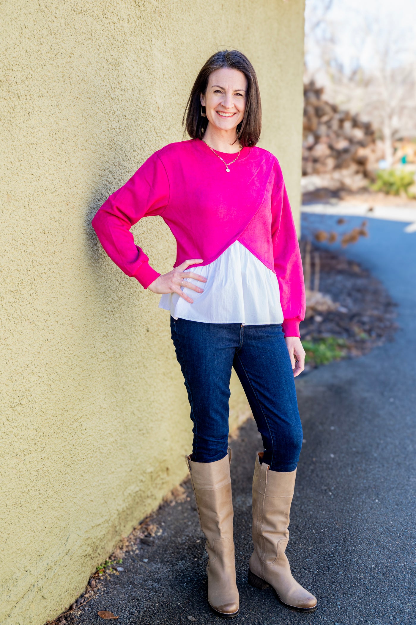 The Poplin Pink Contrast Sweater
