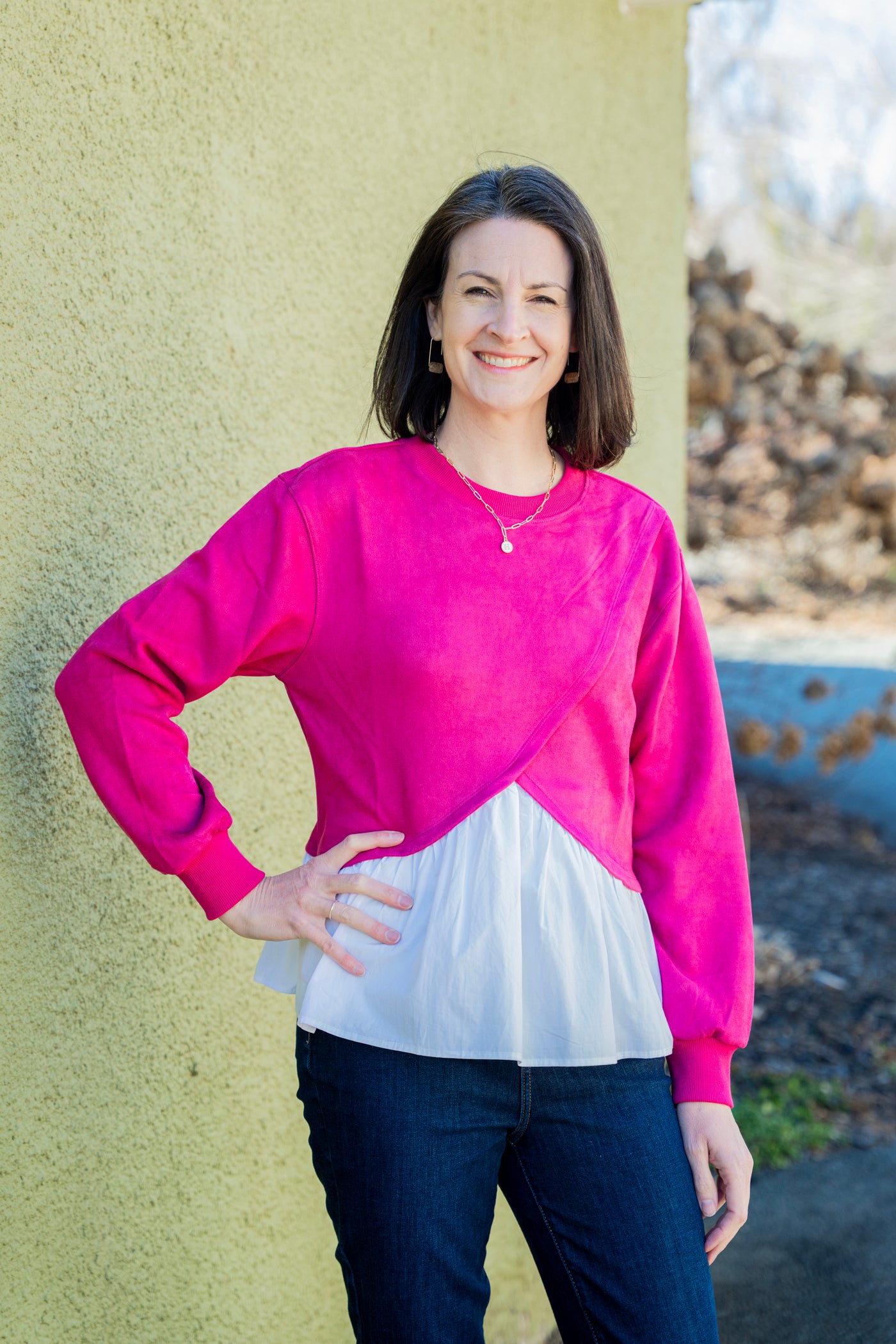 The Poplin Pink Contrast Sweater