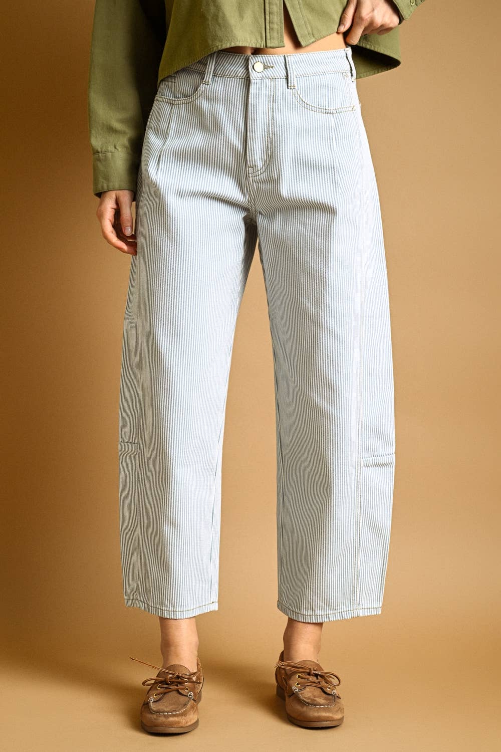 Pinstripe Barrel Jeans