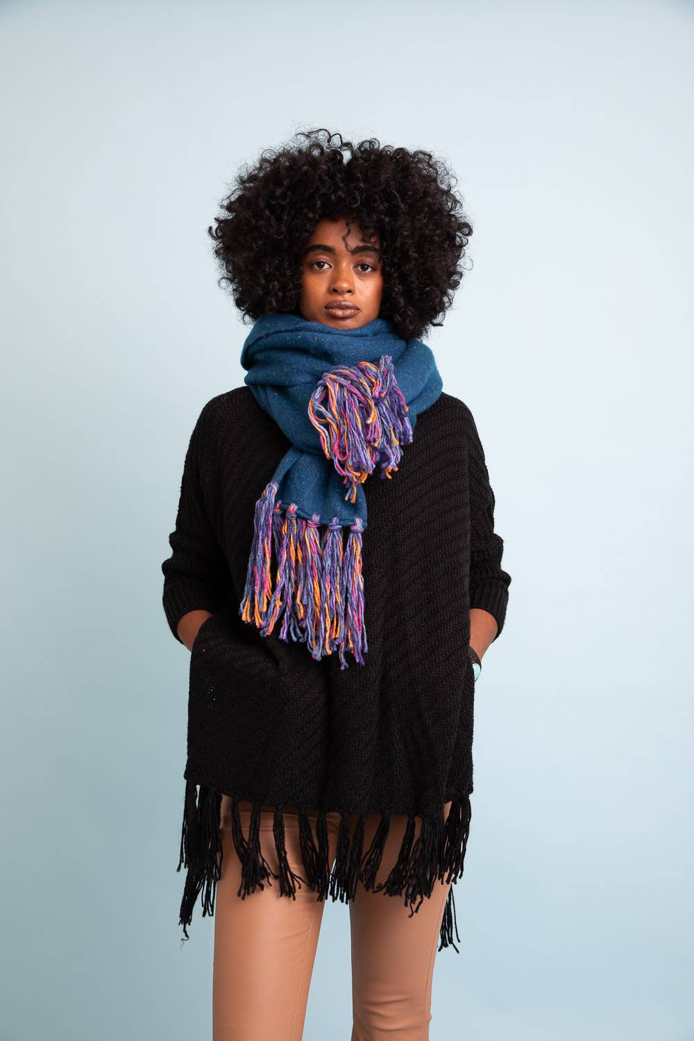 Fuchsia Speckle Frayed Border Bohemian Scarf