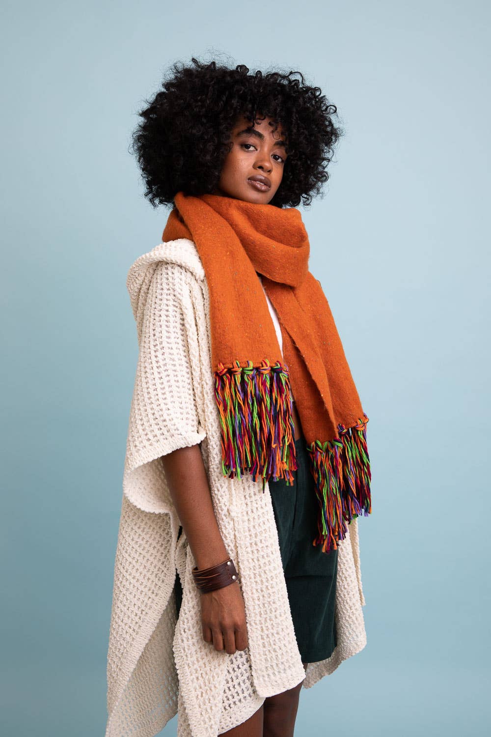 Fuchsia Speckle Frayed Border Bohemian Scarf