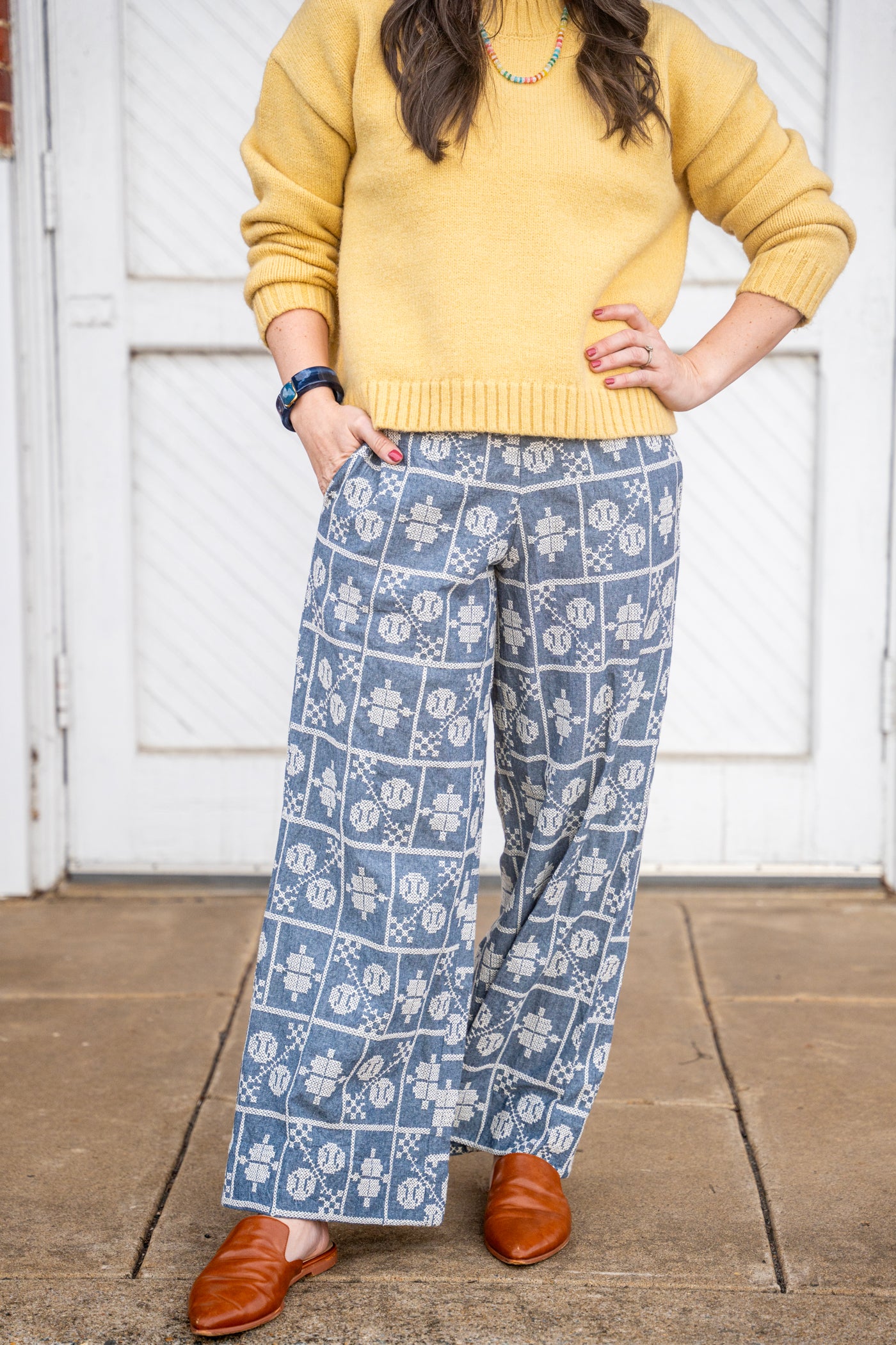 Indigo Embroidered Pants