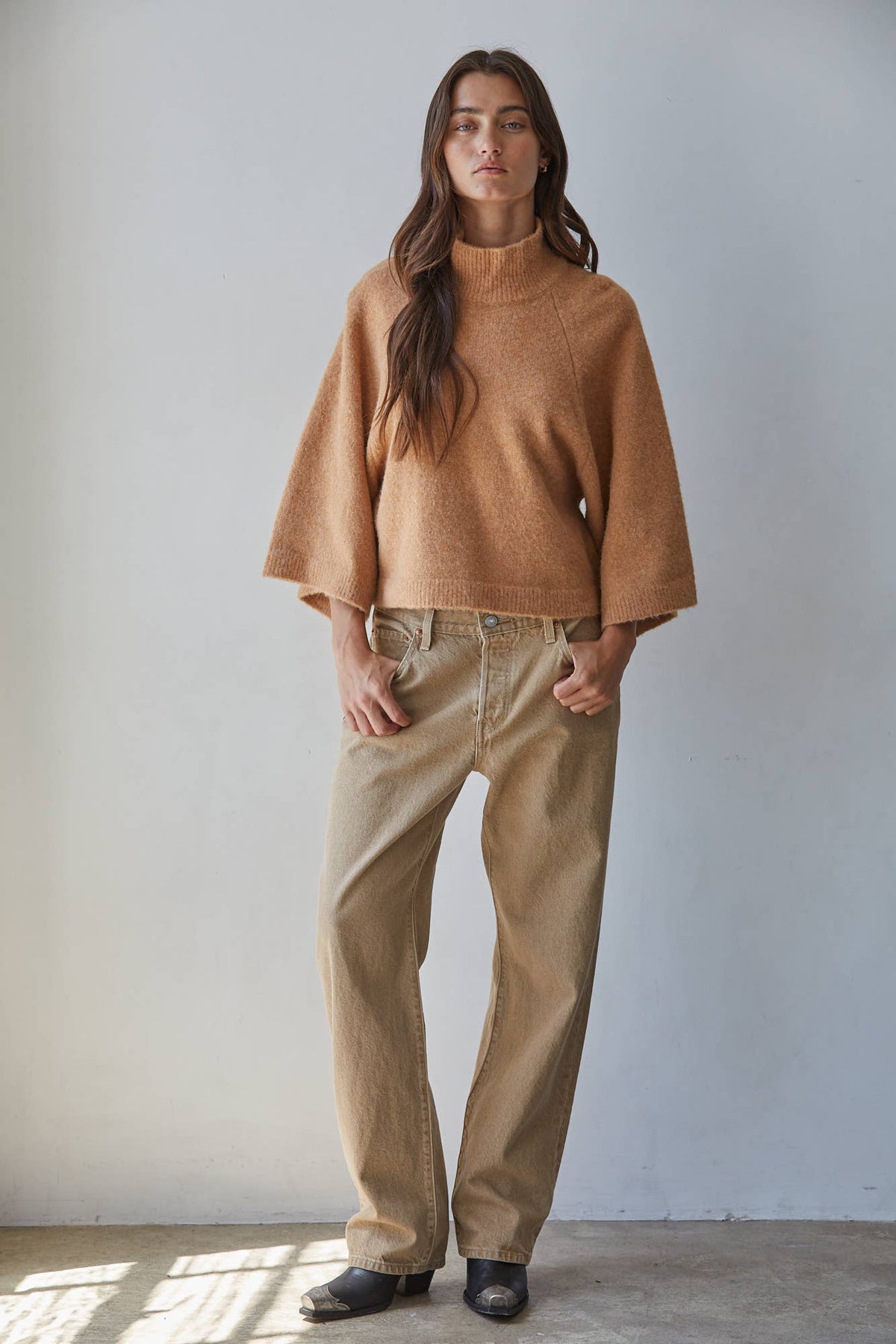 Boxy Camel Turtleneck Sweater