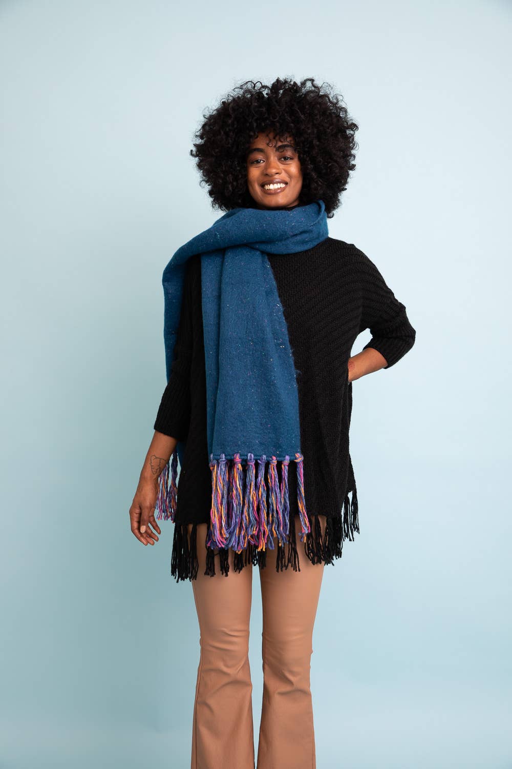 Fuchsia Speckle Frayed Border Bohemian Scarf