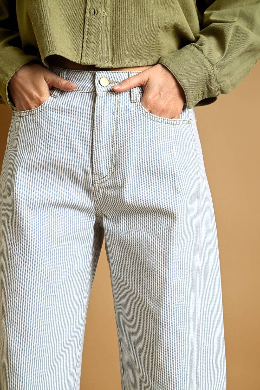 Pinstripe Barrel Jeans