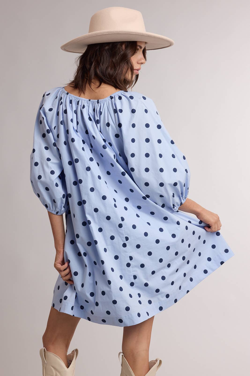 Polka Dot Gathered Mini Dress