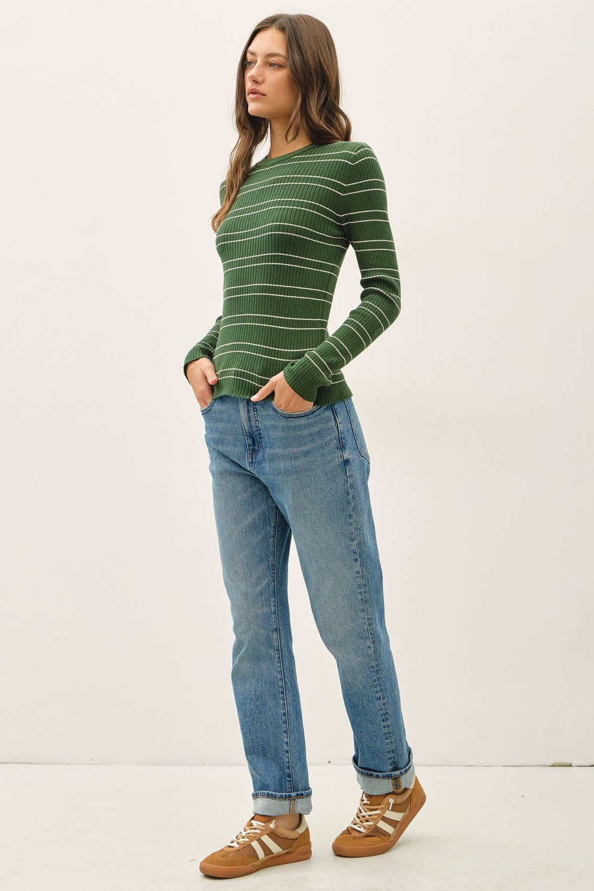 Pine Double Stripe Rib Sweater