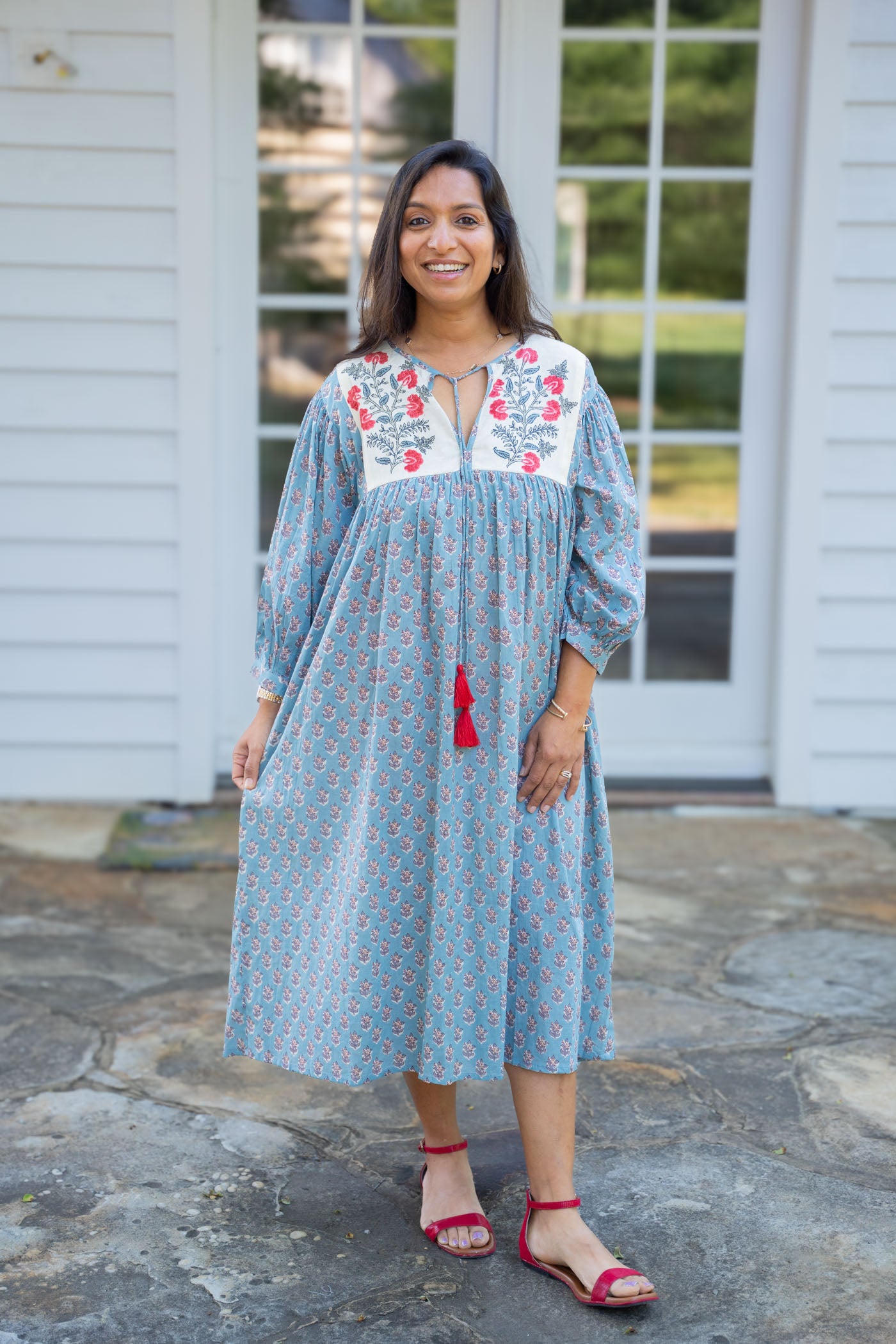 Bib Floral Block Print Dress