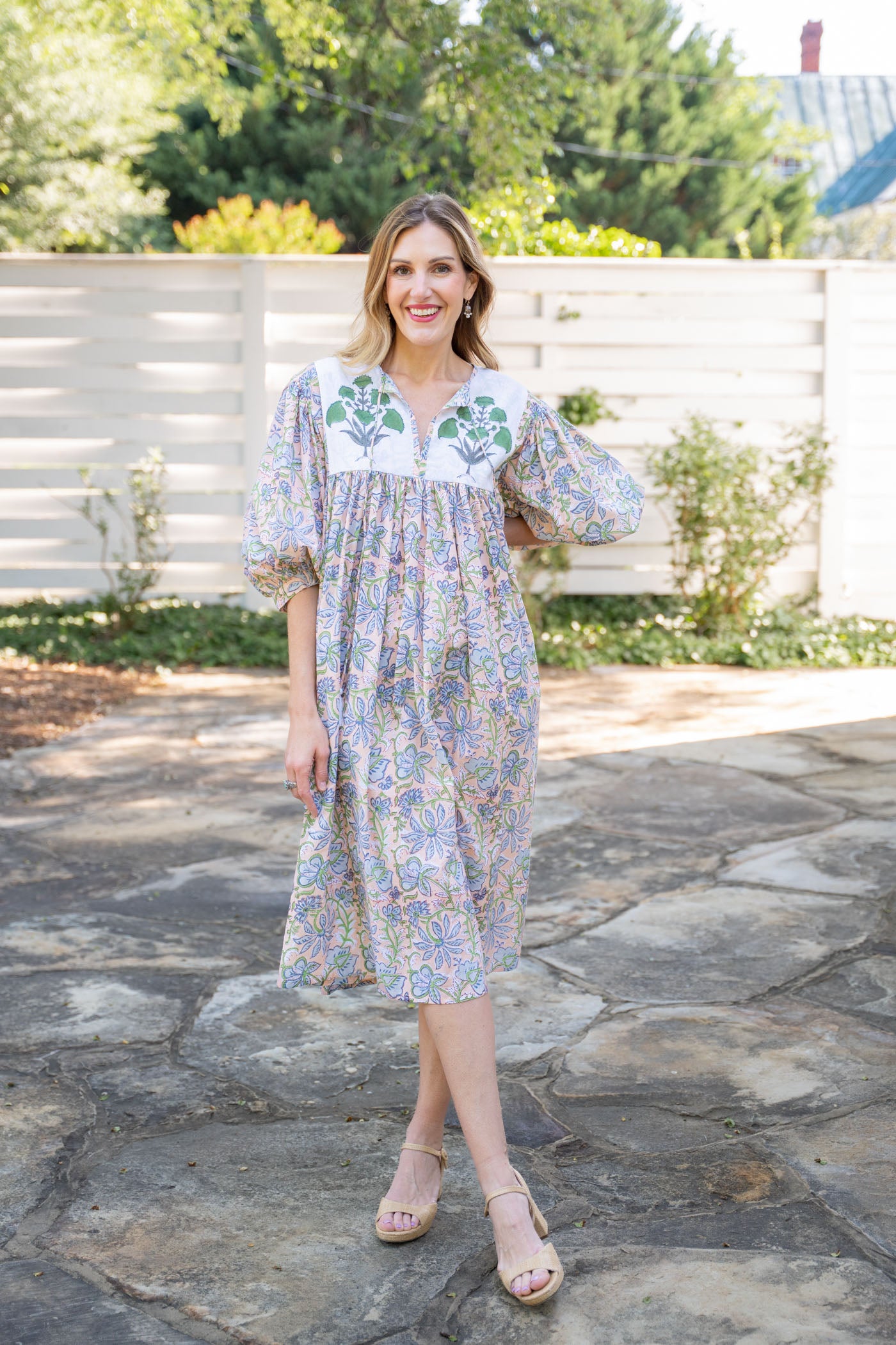 Bib Floral Block Print Dress