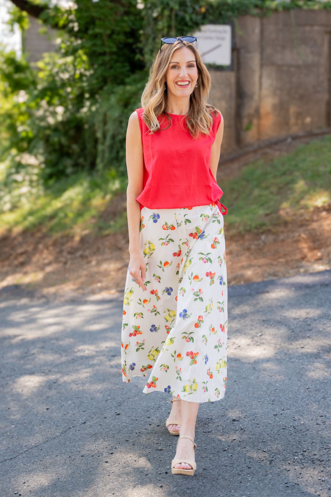 Fruit Print Button-Front Skirt