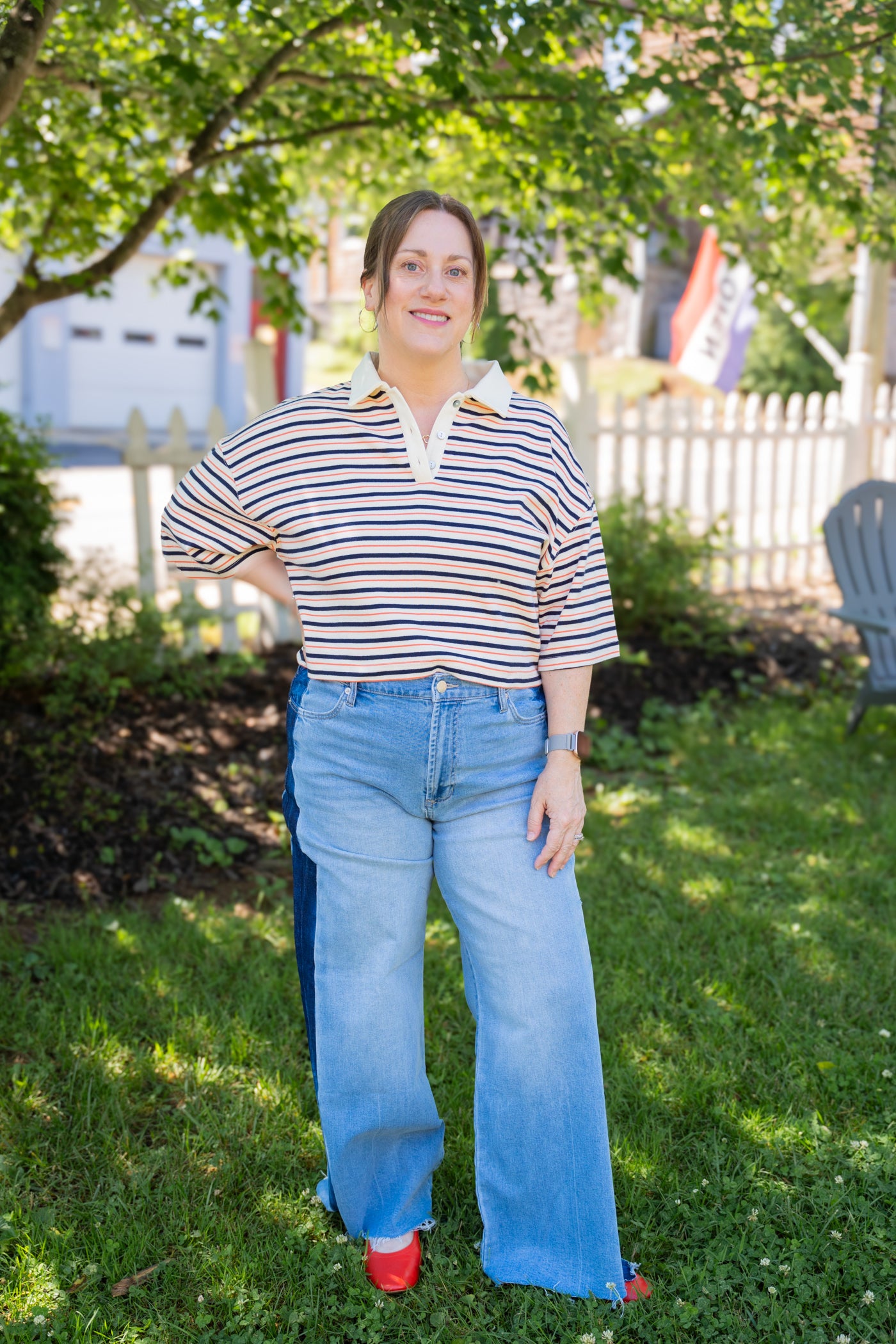 Striped Short Sleeve Knit Top