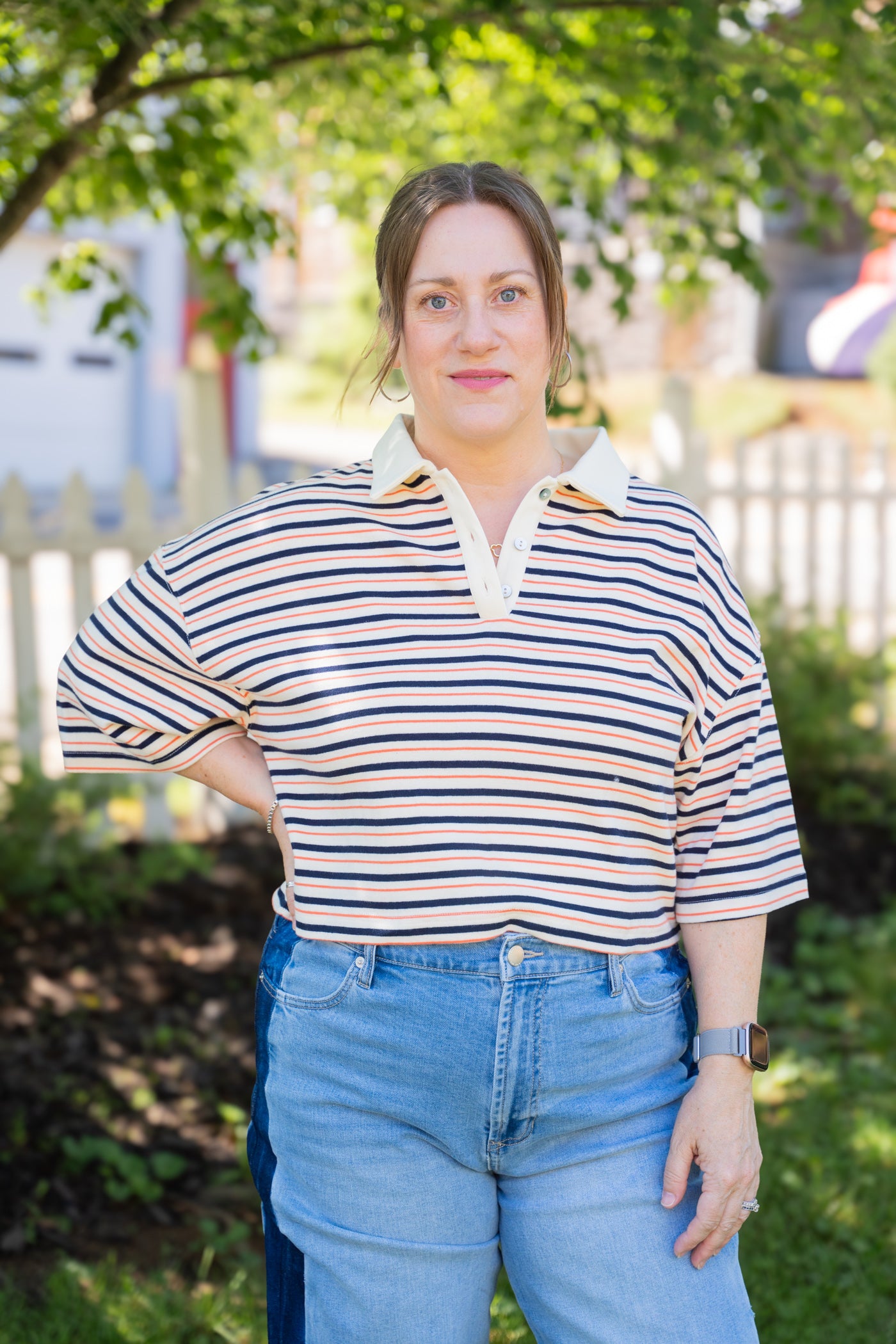 Striped Short Sleeve Knit Top