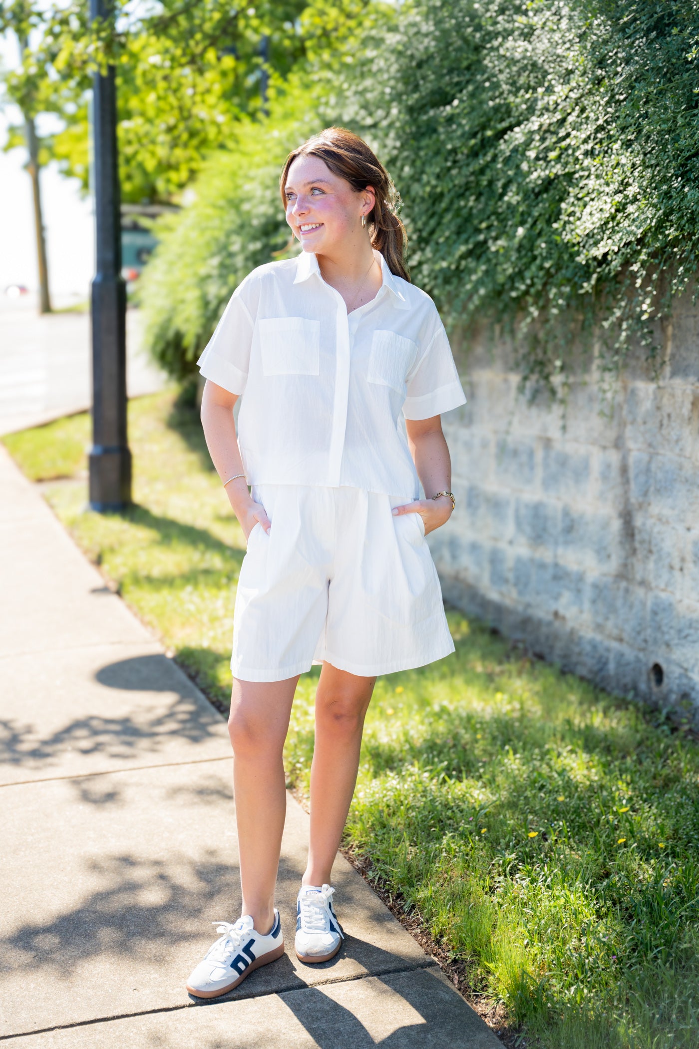 Cropped Short Sleeve Button Up