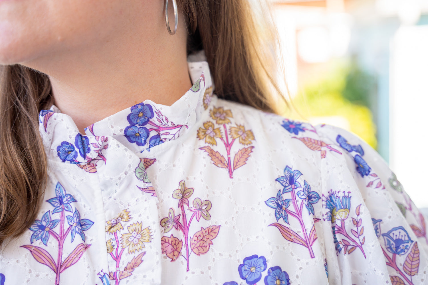 Floral Print Eyelet Top