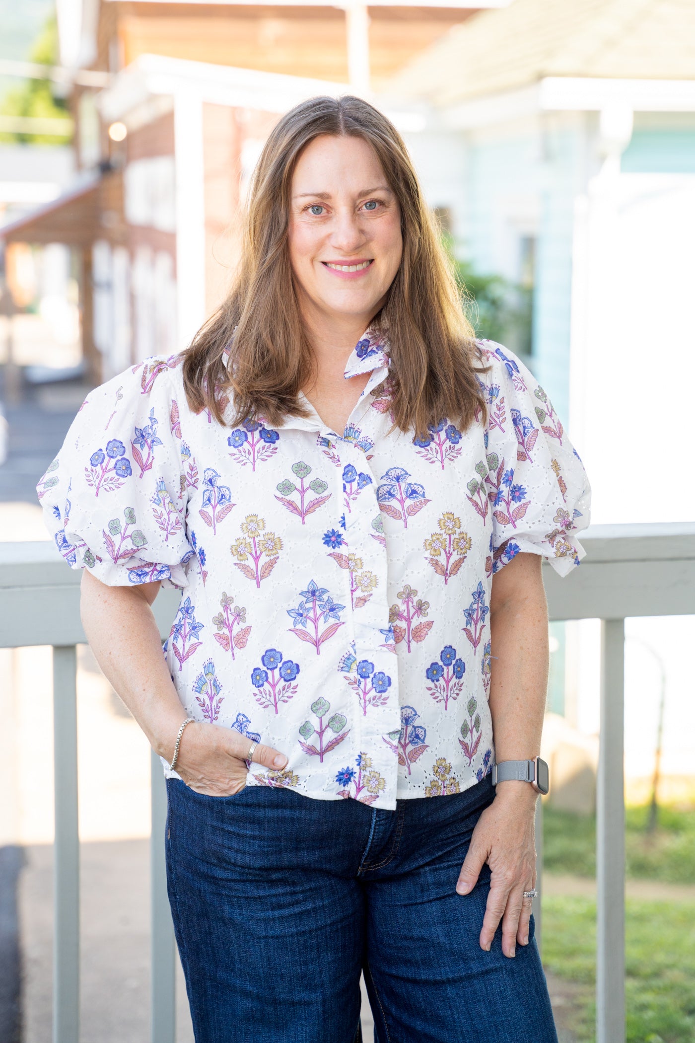 Floral Print Eyelet Top