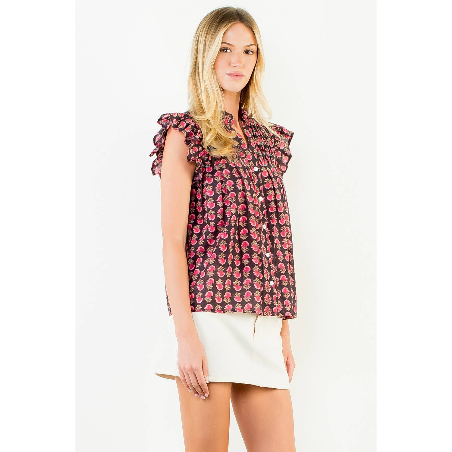 Cassidy Flutter Sleeve Button Top