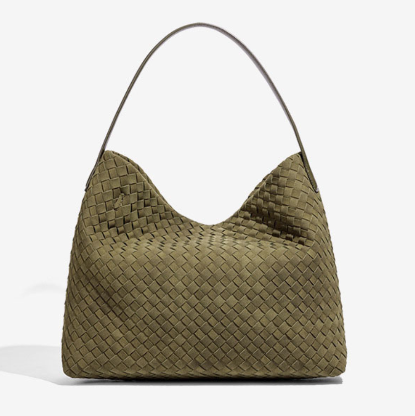 Woven Suede Hobo Crossbody Bag: Olive