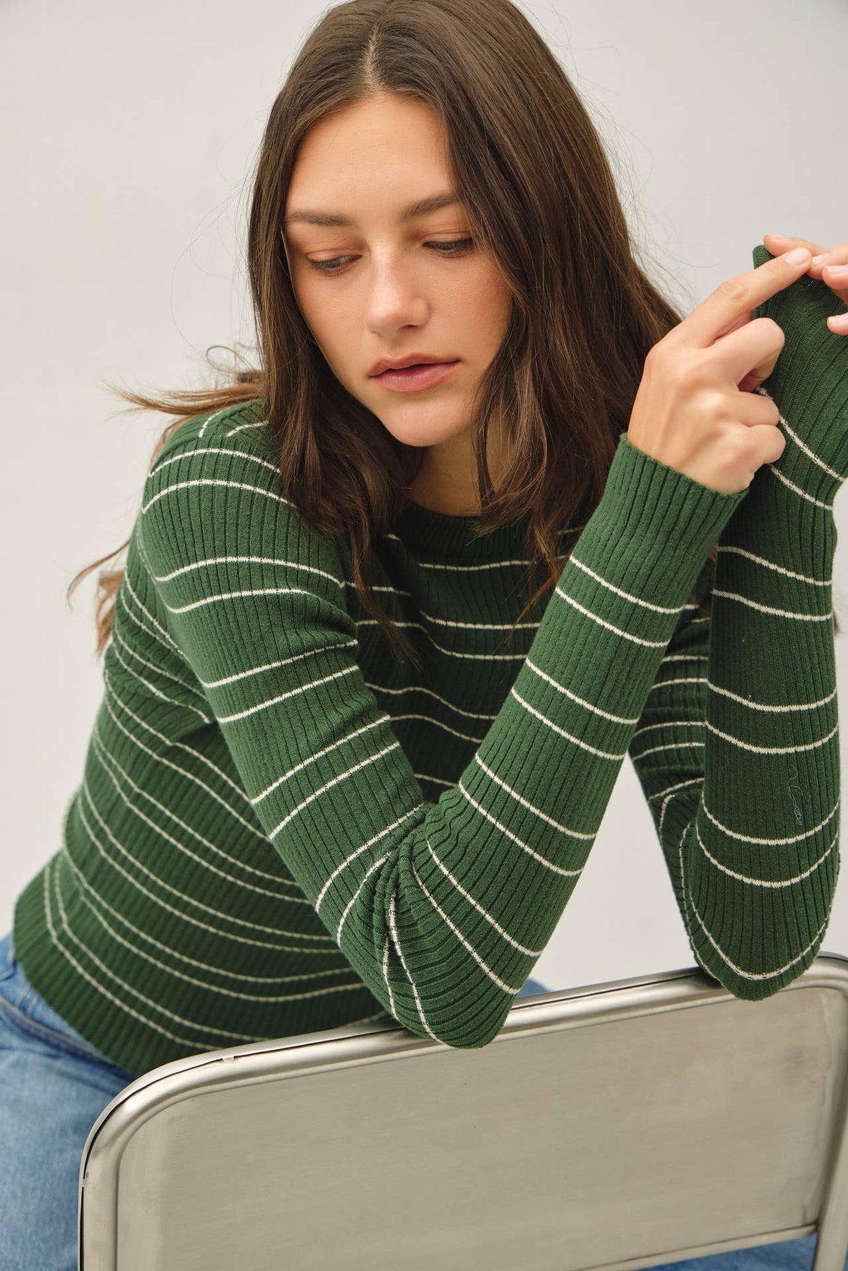 Pine Double Stripe Rib Sweater
