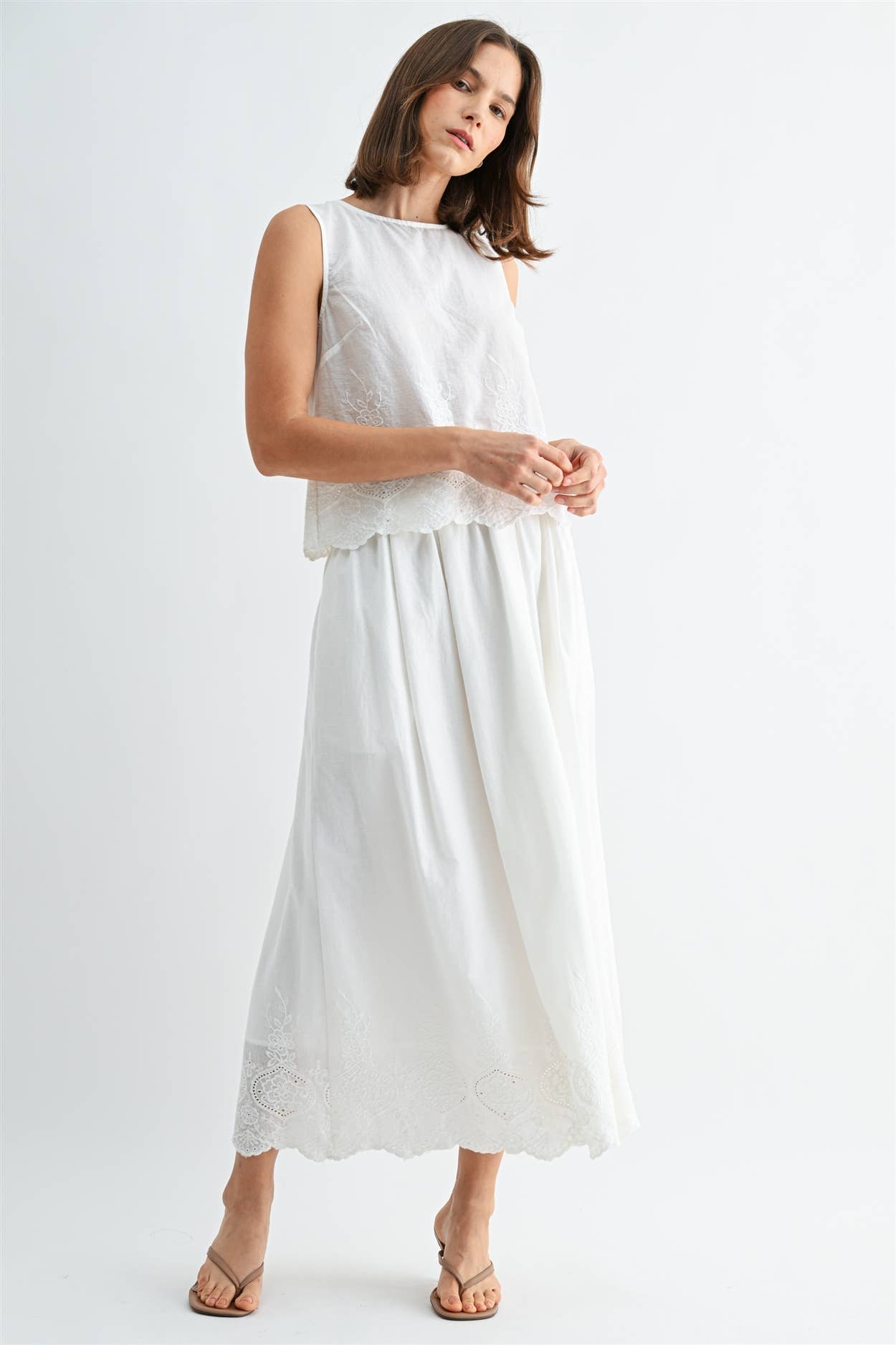 Eyelet Hem Midi Skirt