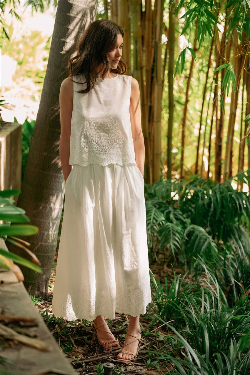 Eyelet Hem Midi Skirt