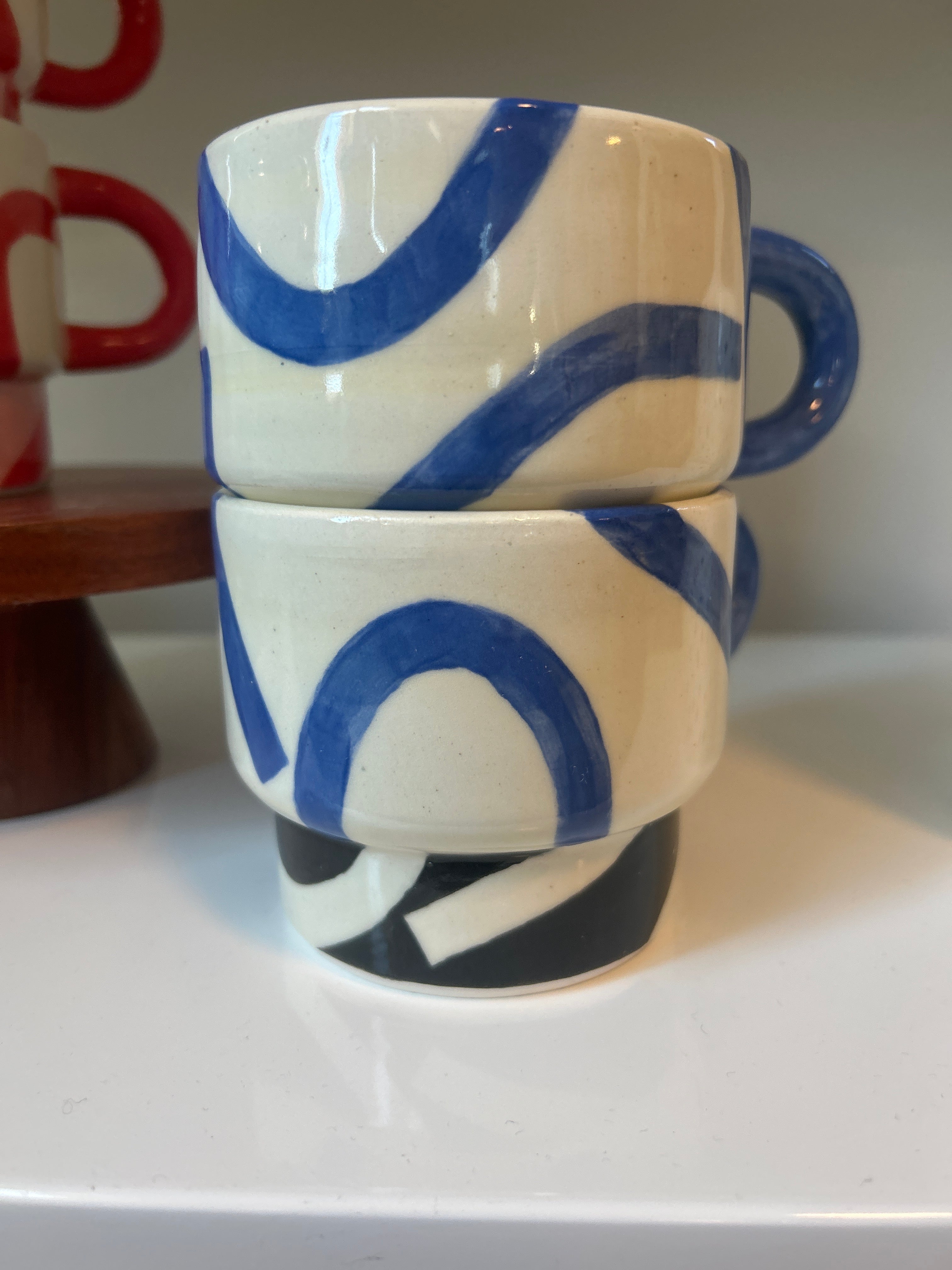mod blue/black stacking mug Set