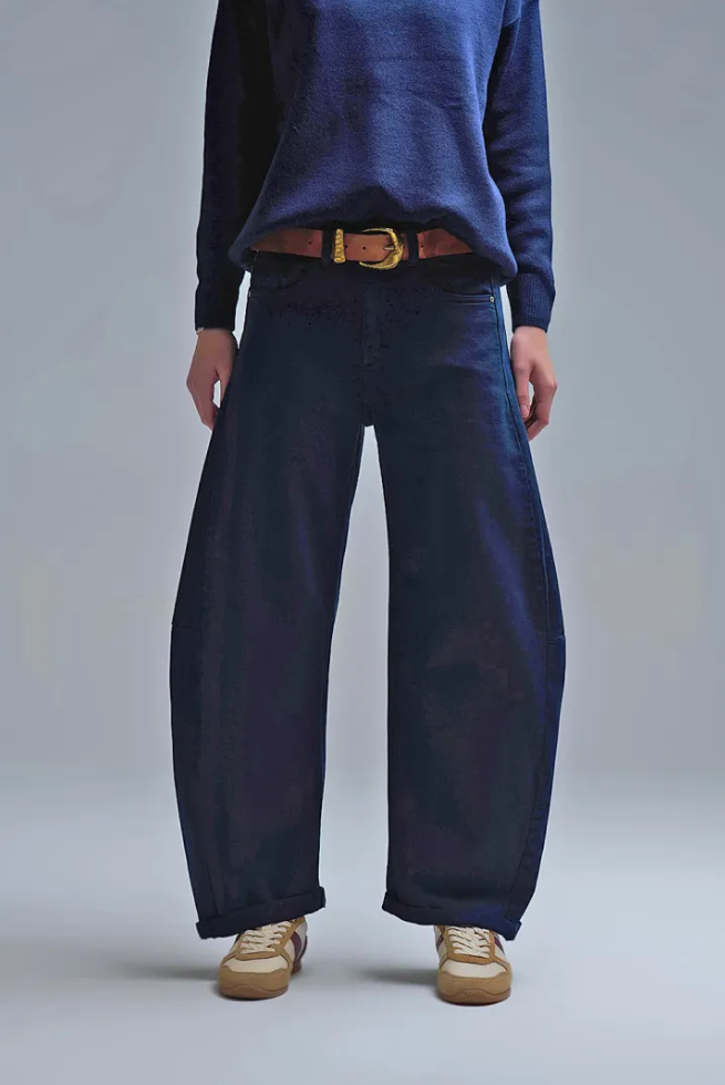 Navy Barrel Balloon Jeans