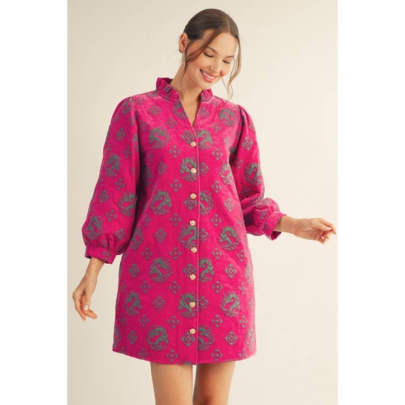 NEW Jacquard Dress: HOT PINK