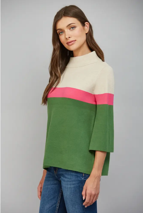 Color Block Mock Neck Sweater
