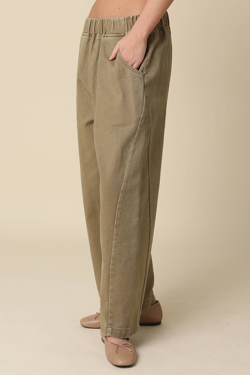 Zoey Elastic-Waist Baggy Pants: Lt Olive