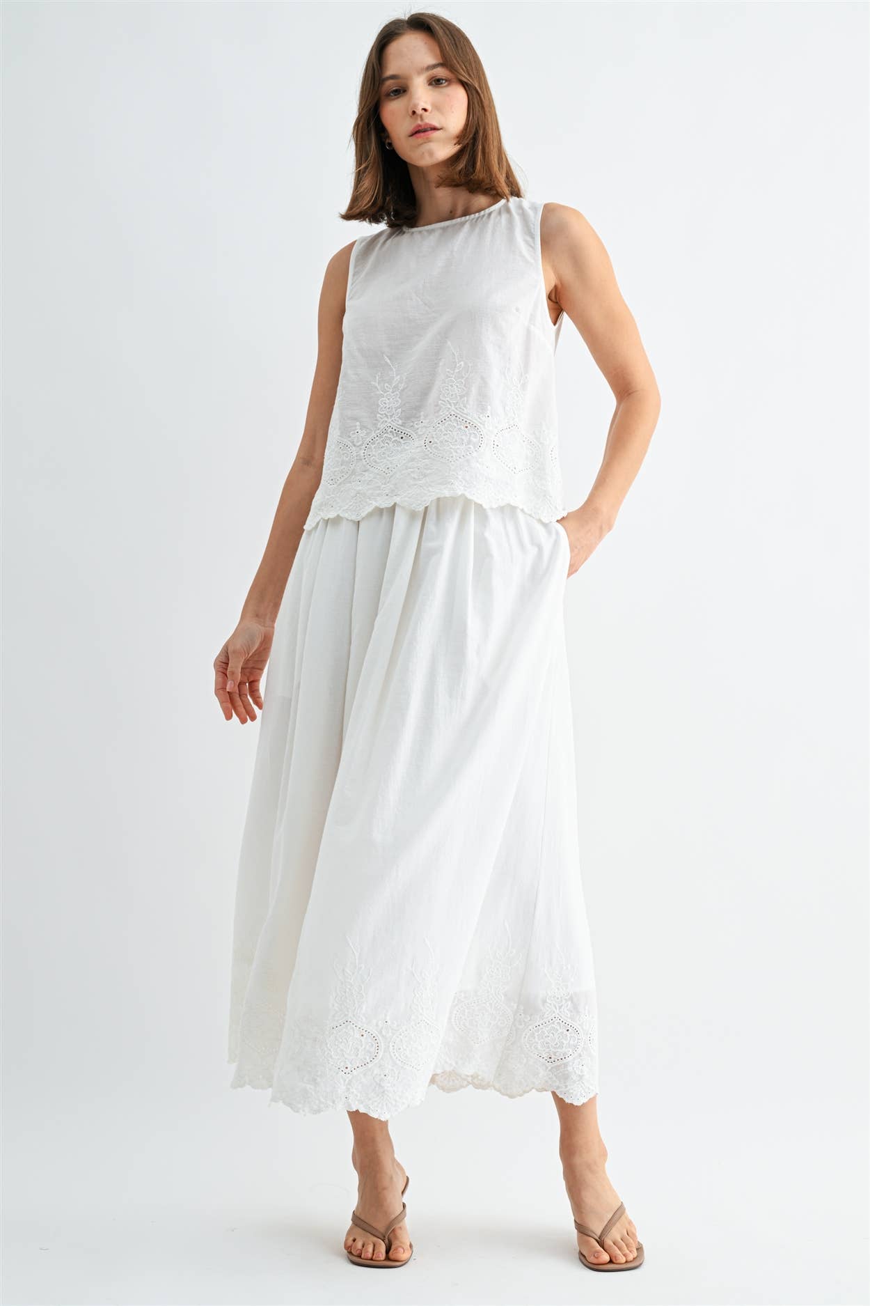 Eyelet Hem Midi Skirt