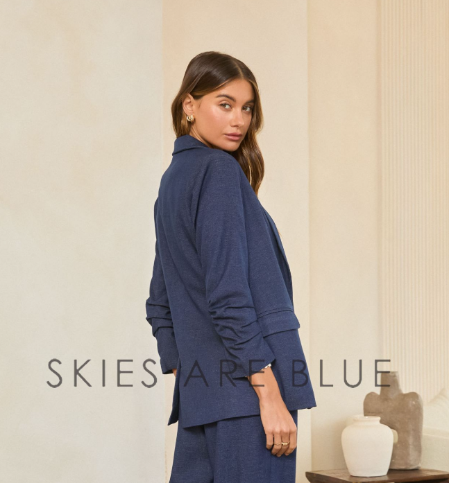Denim Gathered Sleeve Blazer