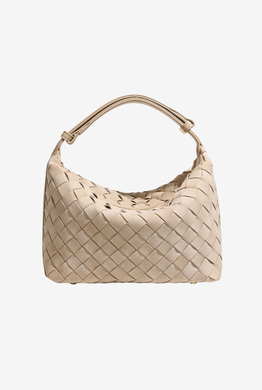 Woven Suede Hobo Bag: Camel