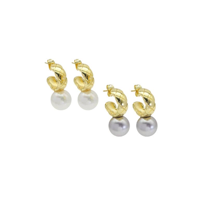 Chunky White Grey Pearl Stud Earrings, Sku#ZX189: White Pearl