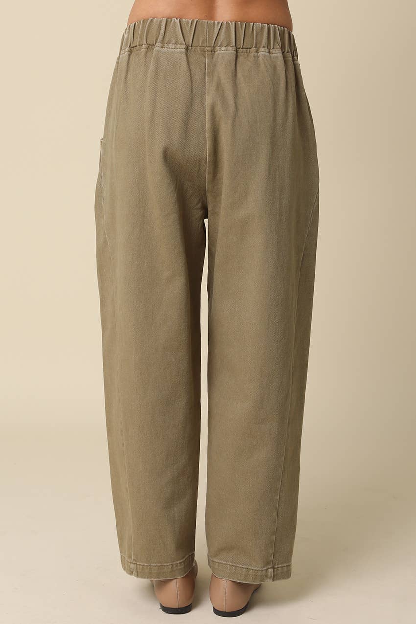 Zoey Elastic-Waist Baggy Pants: Lt Olive