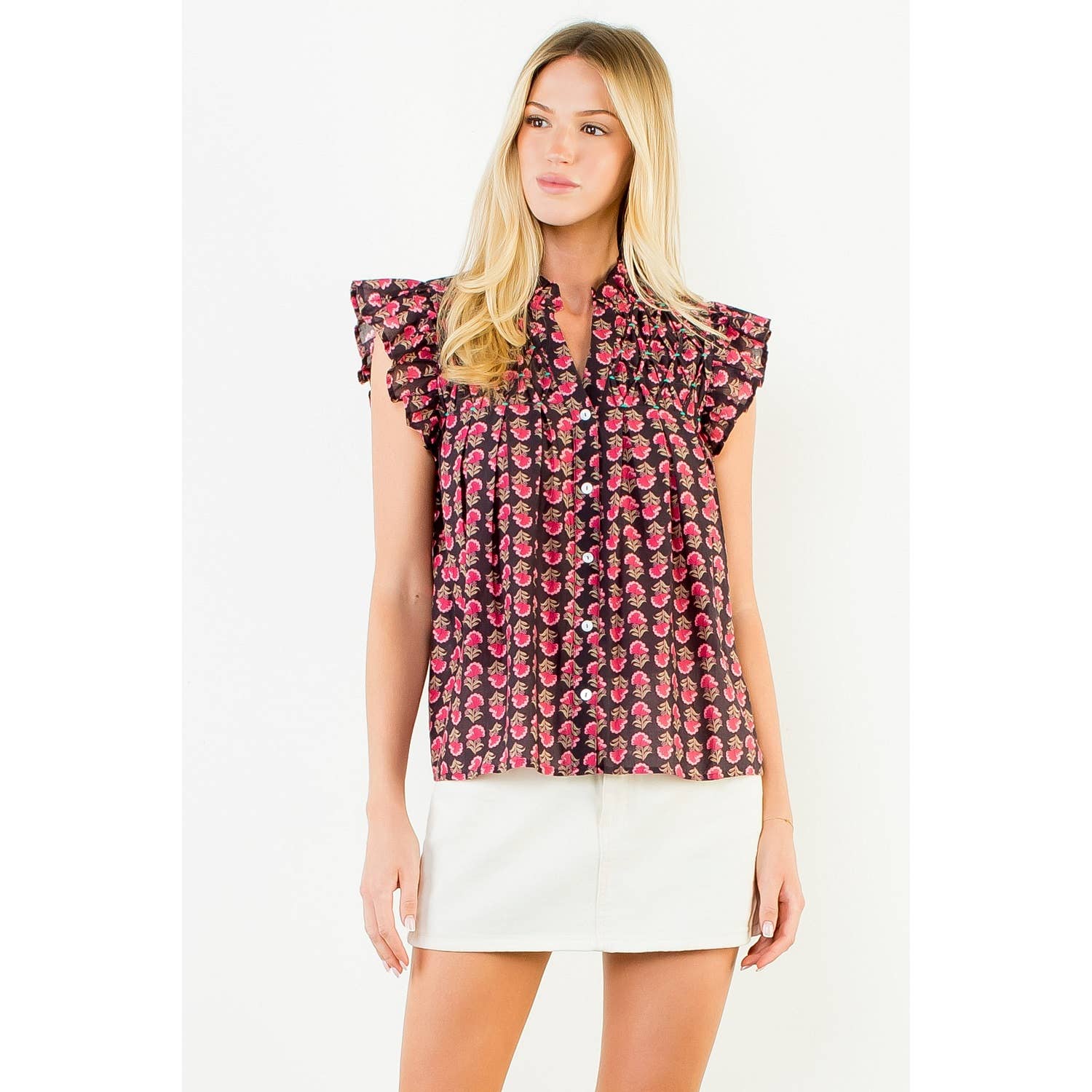 Cassidy Flutter Sleeve Button Top