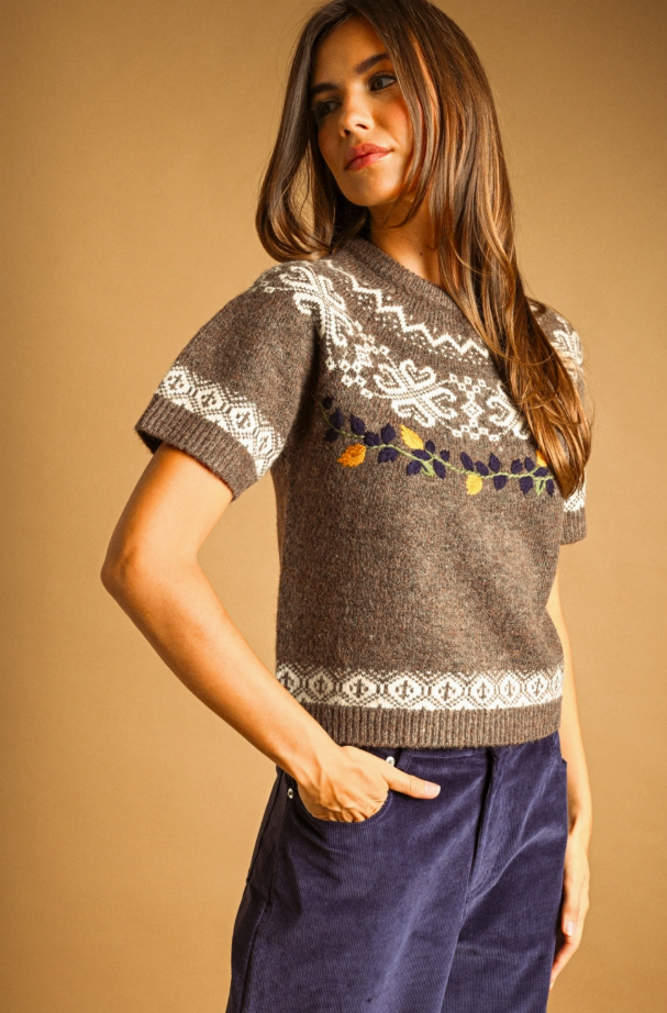Lindsey Short Sleeve Fair Isle Sweater