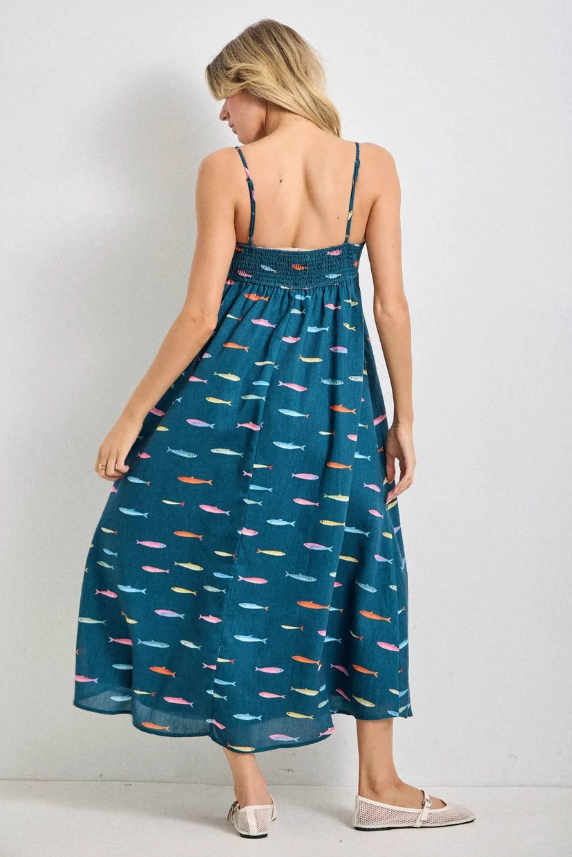 Teal Fishies Midi Dress