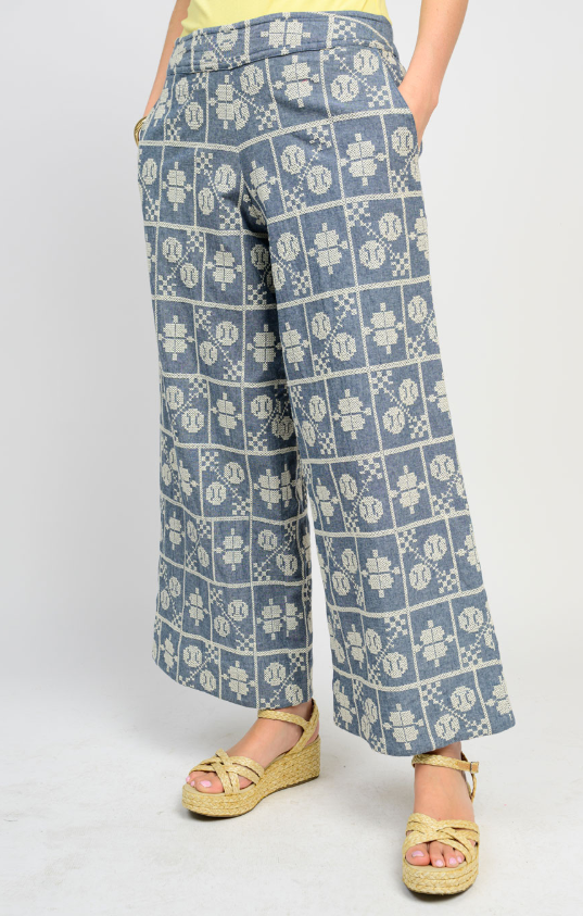 Indigo Embroidered Pants