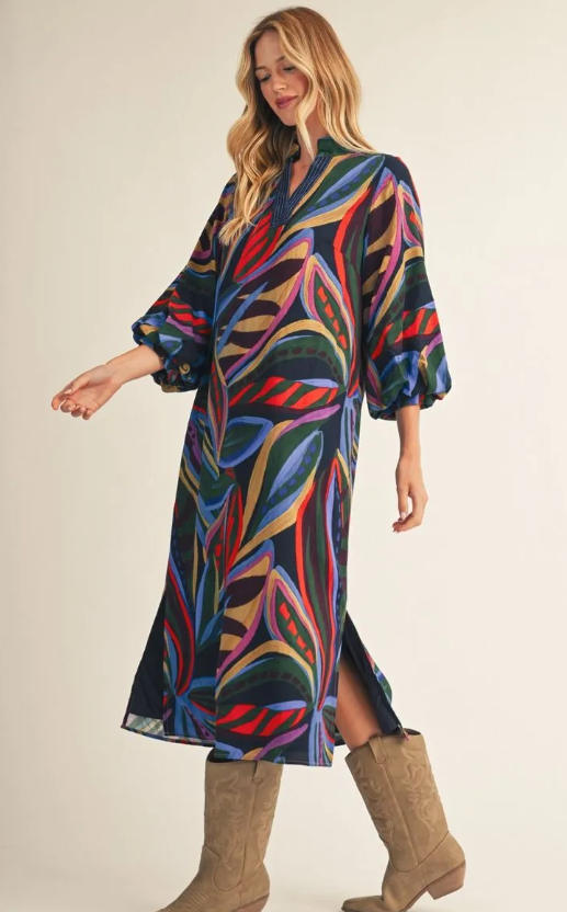 Navy Swirl Midi Dress